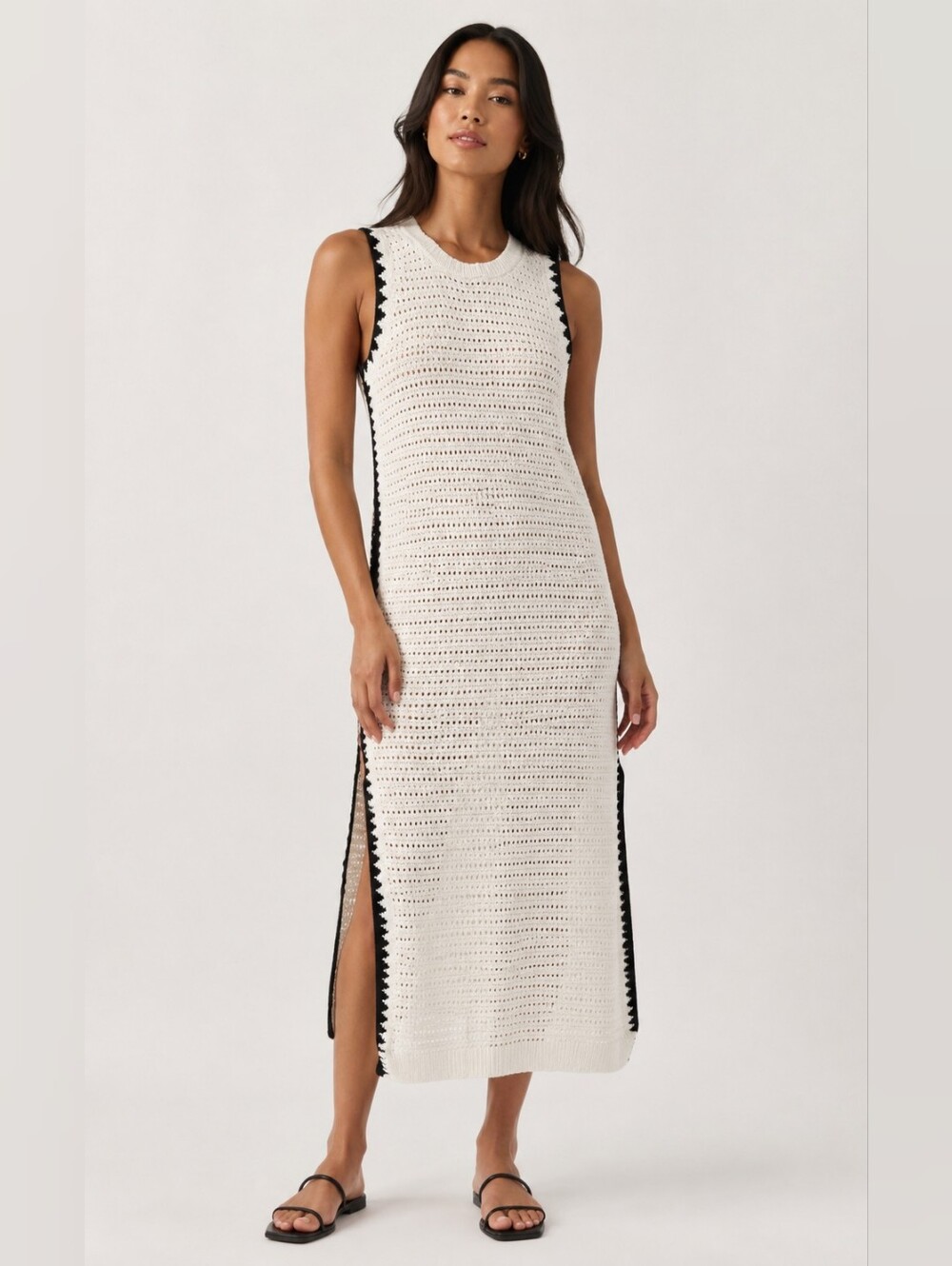Universal Thread Women’s Size S Ivory Black Crochet Knit Sleeveless Midi Dress